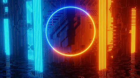 3D rendering. Sci Fi modern modern futuristic bright background with round po Stock Illustration