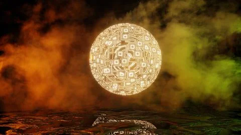 3D rendering. Sci Fi modern futuristic bright hologram space planet. Abstract Stock Illustration