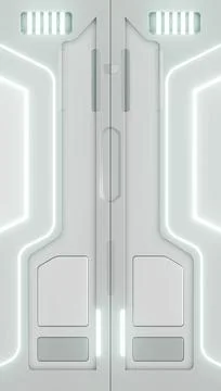 3D rendering. sci-fi neon illuminated door. Graphic illustration of the futur Stock Illustration