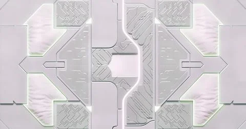 3D rendering. sci-fi neon illuminated door. Graphic illustration of the futur Stock Illustration