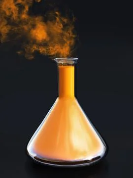 3D rendering of a science beaker with smoke coming from it. Stock Illustration