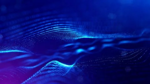 3d rendering, science fiction background of glowing particles with depth of Stock Illustration