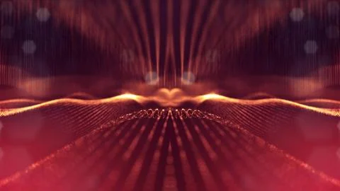 3d rendering, science fiction background of glowing particles with depth of 库存插图