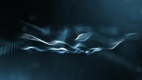 3d rendering, science fiction background of glowing particles with depth of Stock Illustration