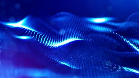 3d rendering, science fiction background of glowing particles with depth of Illustrazione stock