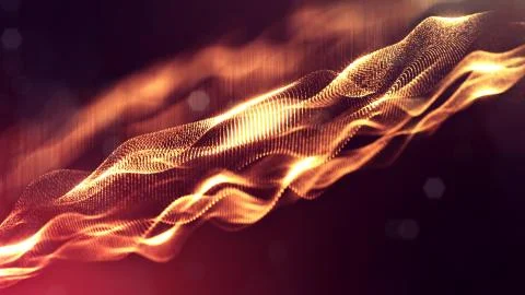 3d rendering, science fiction background of glowing particles with depth of Stock Illustration