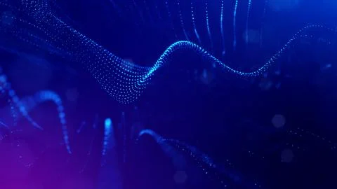 3d rendering, science fiction background of glowing particles with depth of Stock Illustration