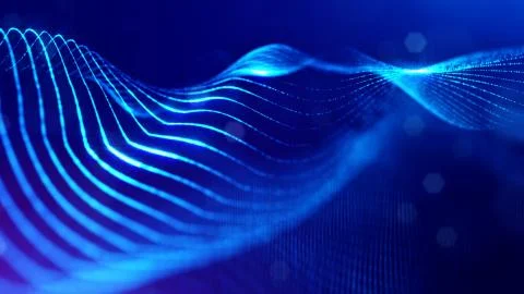 3d rendering, science fiction background of glowing particles with depth of Illustrazione stock