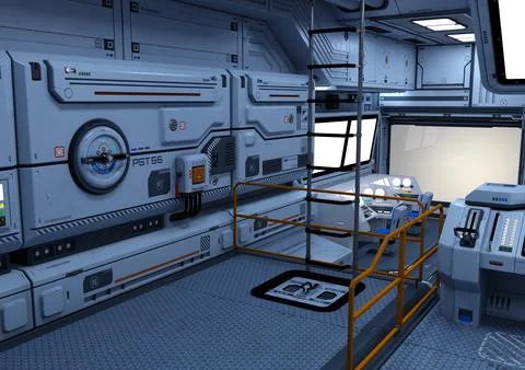 3D Rendering Science Fiction Control Cabin Stock Illustration