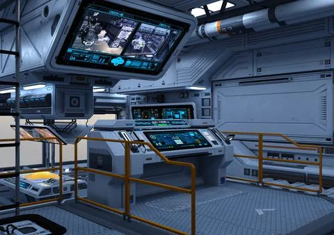 3D Rendering Science Fiction Control Cabin Stock Illustration