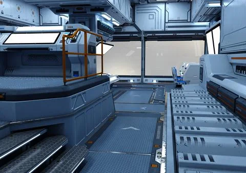 3D Rendering Science Fiction Control Cabin Stock Illustration