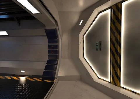 3D Rendering Science Fiction Corridor Stock Illustration