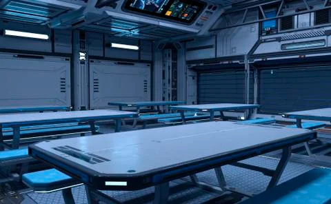 3D Rendering Science Fiction Dining Room Stock Illustration
