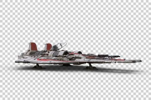 3D rendering of a science fiction fantasy fighter jet powered space ship park Stock Illustration