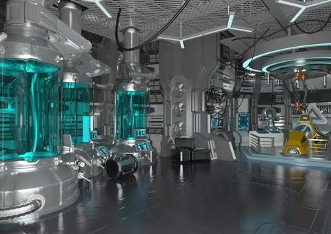 3D Rendering Science Fiction Laboratory Stock Illustration