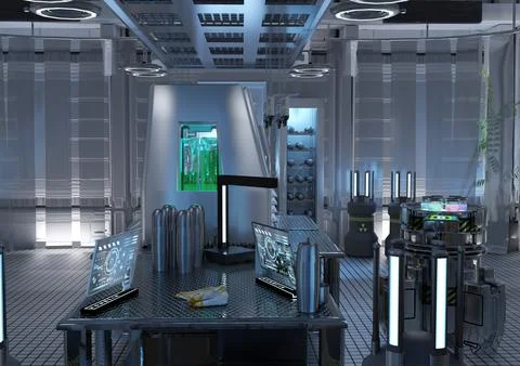 3D Rendering Science Fiction Laboratory Stock Illustration