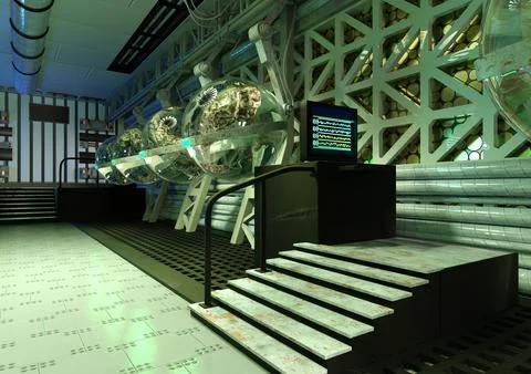 3D Rendering Science Fiction Laboratory Illustrazione stock