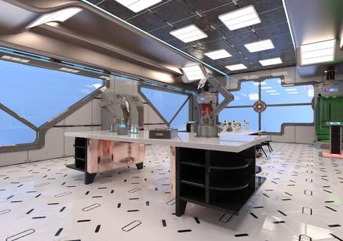 3D Rendering Science Fiction Laboratory Illustrazione stock