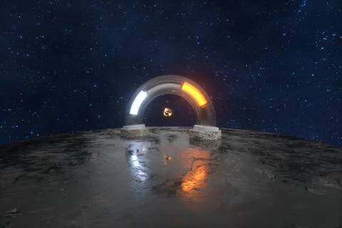 3d rendering, scientific mechanical ring in the outer space. イラスト素材