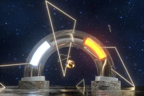 3d rendering, scientific mechanical ring in the outer space. Stock Illustration