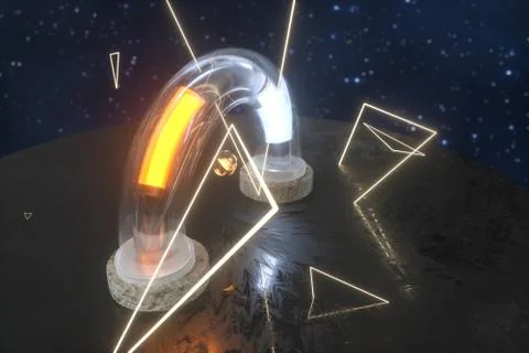 3d rendering, scientific mechanical ring in the outer space. Stock Illustration