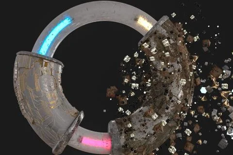 3d rendering, scientific mechanical ring in the outer space. イラスト素材