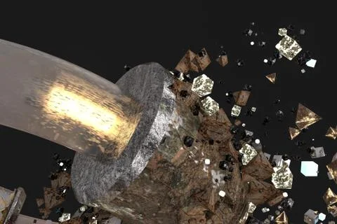 3d rendering, scientific mechanical ring in the outer space. Stockillustratie