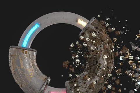 3d rendering, scientific mechanical ring in the outer space. Stock Illustration