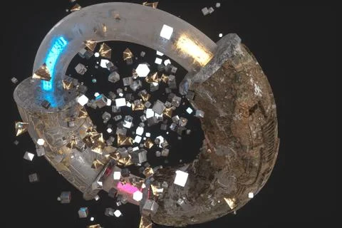 3d rendering, scientific mechanical ring in the outer space. Stock Illustration