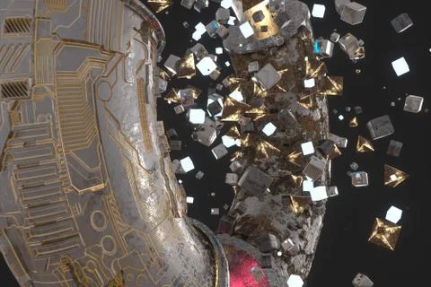 3d rendering, scientific mechanical ring in the outer space. Stock Illustration