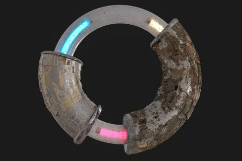 3d rendering, scientific mechanical ring in the outer space. イラスト素材