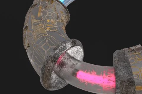 3d rendering, scientific mechanical ring in the outer space. Illustrazione stock