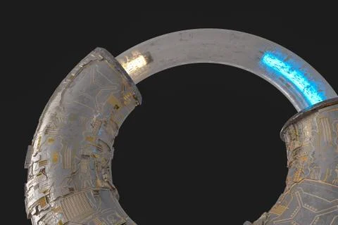 3d rendering, scientific mechanical ring in the outer space. Stock Illustration