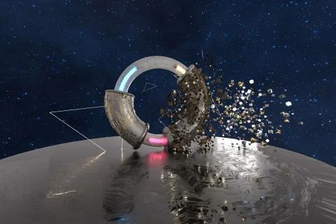 3d rendering, scientific mechanical ring in the outer space. イラスト素材
