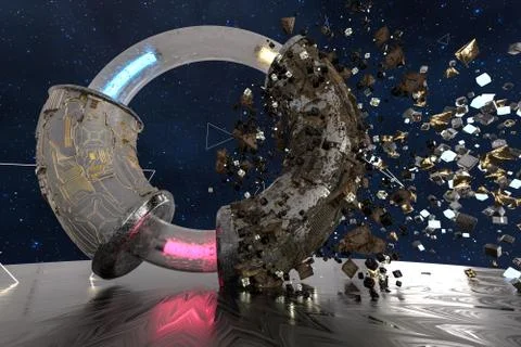 3d rendering, scientific mechanical ring in the outer space. Stock Illustration