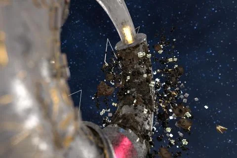 3d rendering, scientific mechanical ring in the outer space. 스톡 일러스트