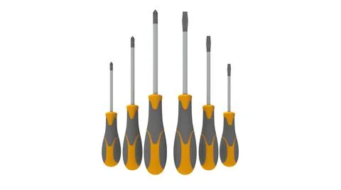 3D rendering of screwdrivers tools isolated on empty white background Stock Illustration