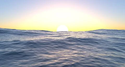 3D rendering sea on blue sky sunset. Ocean surface panorama.Landscape sunligh Illustrazione stock