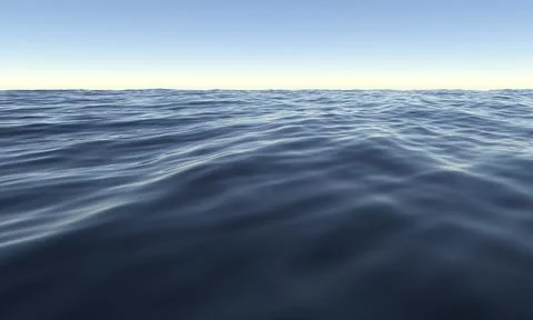 3D rendering sea on blue sky sunset. Ocean surface panorama. Landscape sunlight イラスト素材