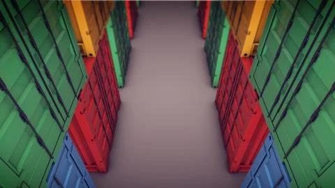 3d rendering of sea cargo containers in rows Illustrazione stock