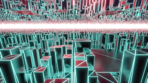 3D rendering seamless loop of abstract hologram cyber city up and down Stock Footage 162694182