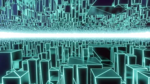 3D rendering seamless loop of abstract hologram cyber city up and down Stock Footage 164252108