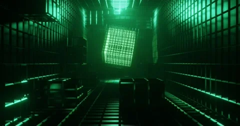 3d rendering seamless loop animation of dark sci-fi corridor. Stock Footage