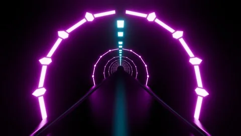3d rendering seamless loop motion of tunnel with pink and blue neon light. Stock Footage 280742313