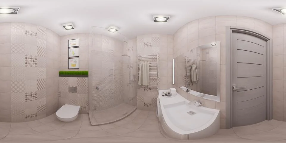 3d rendering seamless panorama of bathroom interior Stock Illustration