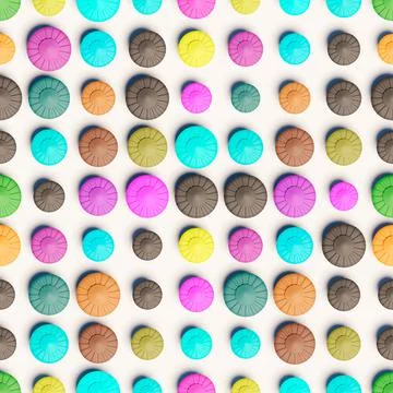 3d rendering. Seamless pattern of alien space craft of different color, rando Stock Illustration