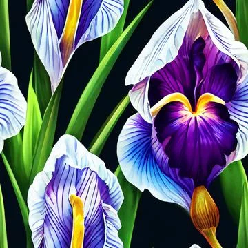 3D rendering seamless pattern of beautiful purple flowers Stock Illustration