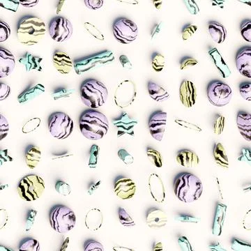 3d rendering. Seamless pattern of different geometric shapes scattered at ran 스톡 일러스트