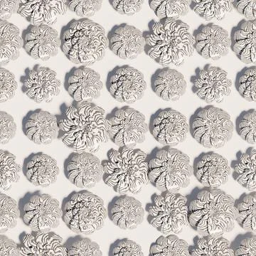 3d rendering. Seamless pattern of stone or marble flowers in gray on a white Stock Illustration
