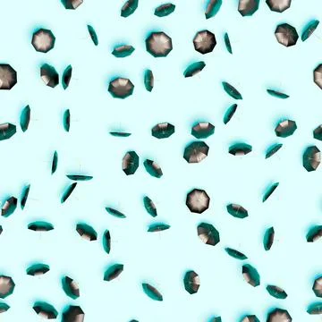 3d rendering. Seamless pattern of umbrellas from rain or sun, scattered at ra Stock Illustration